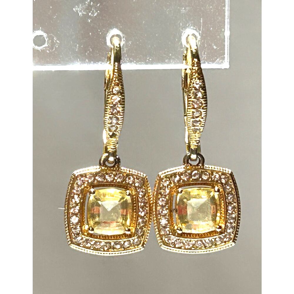 NADRI Yellow CZ Halo Crystal 18k Gold Plated Lever Back Earrings - Picture 10 of 10
